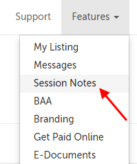 Session Notes in the Features menu