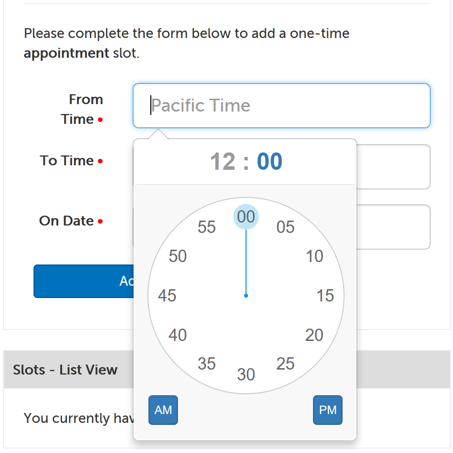 Time picker minutes