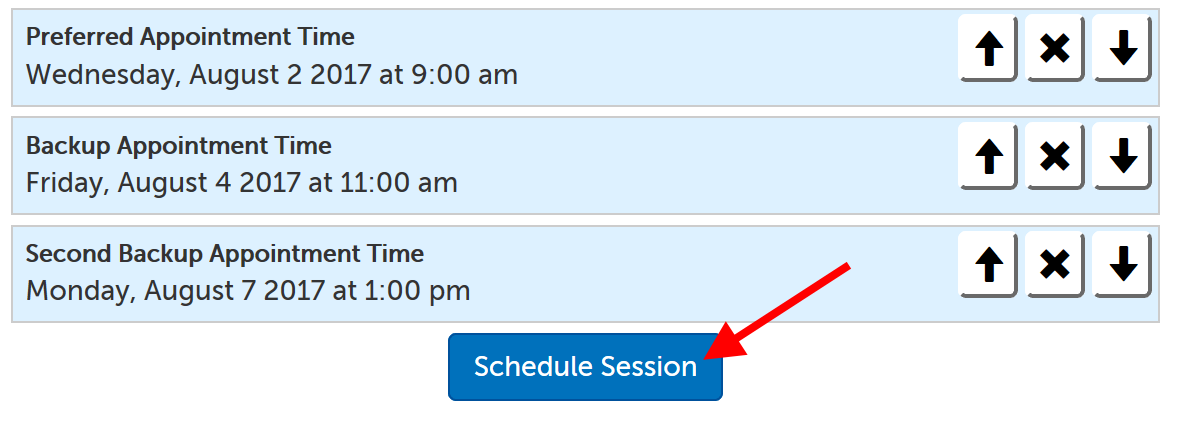 Example of ranking different appointment request times