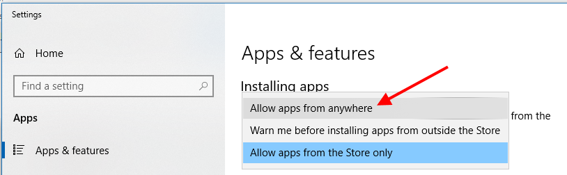 "Allow apps from anywhere" setting