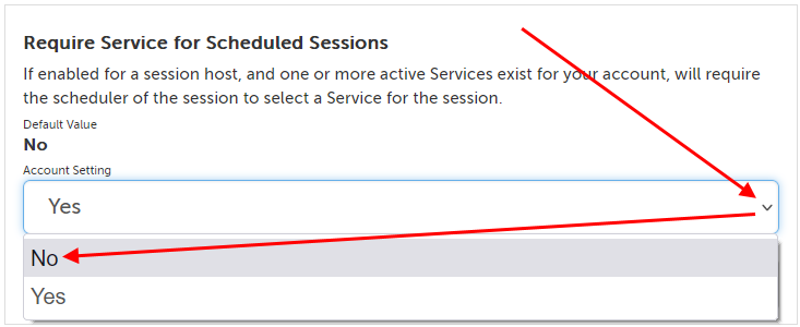 Arrow pointing to changing the drop down selection to "No"