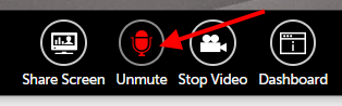 Arrow pointing at Unmute icon