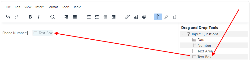 Arrow pointing to Text Area option and then its placement